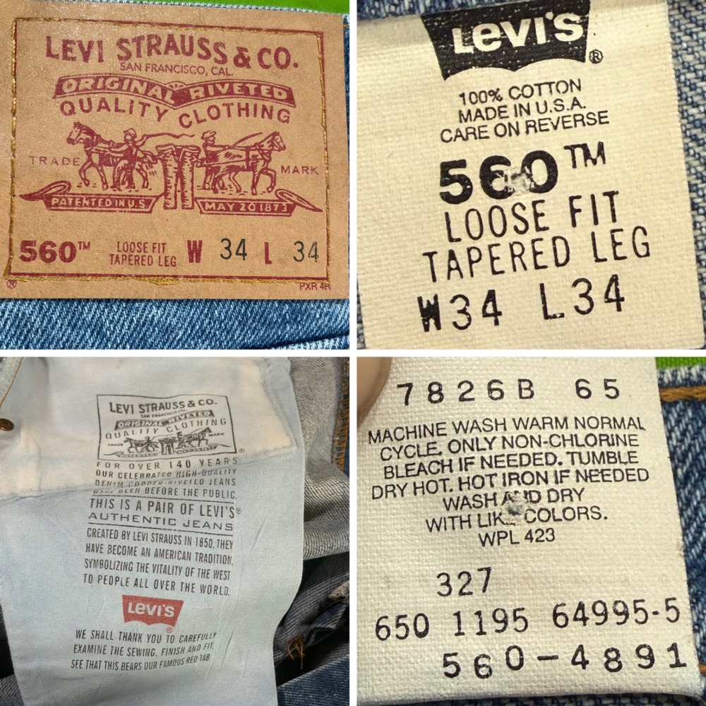 VTG 90s Levis 560 Jeans Mens 34/34 Blue Baggy Loose Tapered Leg USA Made 650 95
